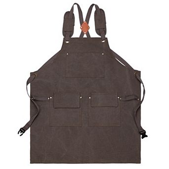 Cotton Kitchen Apron with Adjustable Cross Back Straps Multi Pocket Utility Apron for Cooking Baking
