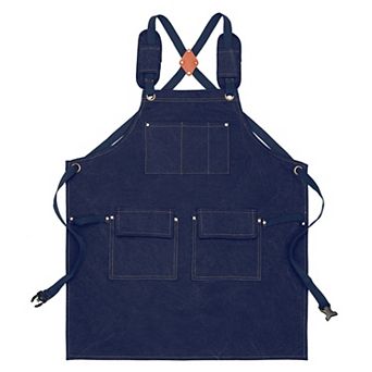 Cotton Kitchen Apron with Adjustable Cross Back Straps Multi Pocket Utility Apron for Cooking Baking