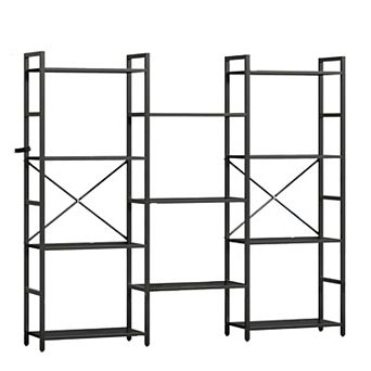 4 tier Industrial Bookshelf, Rustic Bookcase with 11 Adjustable Shelves, Storage & Display Unit