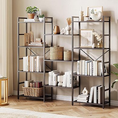 4-Tier Industrial Bookshelf, Rustic Bookcase with 11 Adjustable Shelves, Storage & Display Unit