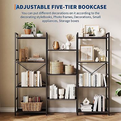 4-Tier Industrial Bookshelf, Rustic Bookcase with 11 Adjustable Shelves, Storage & Display Unit