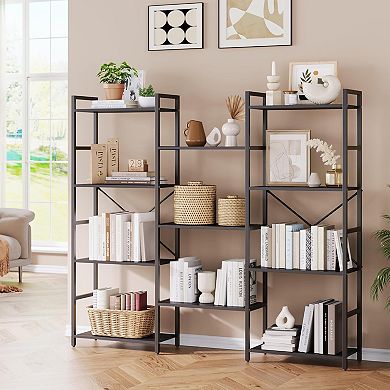 4-Tier Industrial Bookshelf, Rustic Bookcase with 11 Adjustable Shelves, Storage & Display Unit