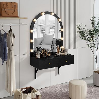 KWPZQEB Elegant Floating Makeup Vanity Desk with Mirror, Wall Dressing Table for Bedroom