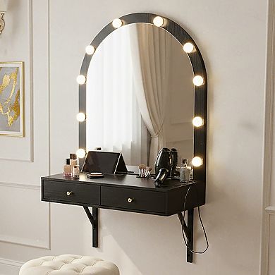 KWPZQEB Elegant Floating Makeup Vanity Desk with Mirror, Wall Dressing Table for Bedroom