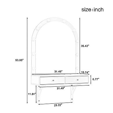 KWPZQEB Elegant Floating Makeup Vanity Desk with Mirror, Wall Dressing Table for Bedroom