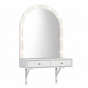 KWPZQEB Elegant Floating Makeup Vanity Desk with Mirror, Wall Dressing Table for Bedroom