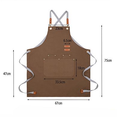 Cotton Kitchen Apron with Cross Back Straps Multi Pocket Utility Apron for Cooking Baking Craft
