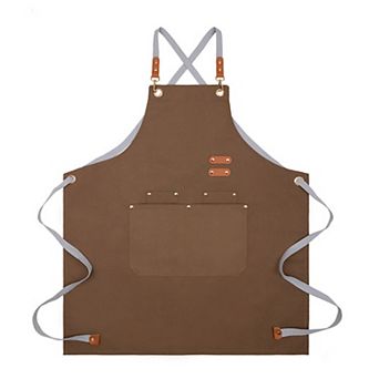 Cotton Kitchen Apron with Cross Back Straps Multi Pocket Utility Apron for Cooking Baking Craft