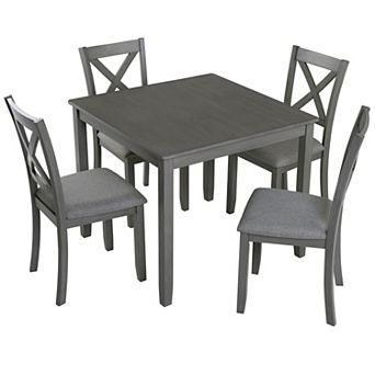 Pnronnc 5 pc Modern Wooden Dining Table Set with 4 X-Shaped Backrest Chairs