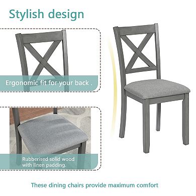 Pnronnc 5-Piece Modern Wooden Dining Table Set with 4 X-Shaped Backrest Chairs