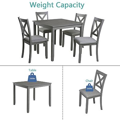 Pnronnc 5-Piece Modern Wooden Dining Table Set with 4 X-Shaped Backrest Chairs