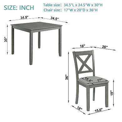 Pnronnc 5-Piece Modern Wooden Dining Table Set with 4 X-Shaped Backrest Chairs