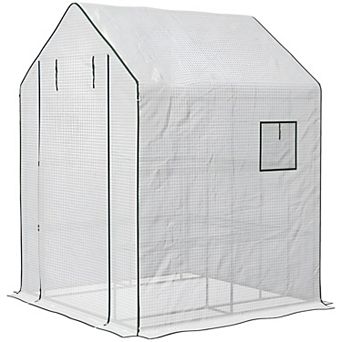 Walk-In Mini Greenhouse with 2 tier Plant Shelves, PE Cover and Zipper Door