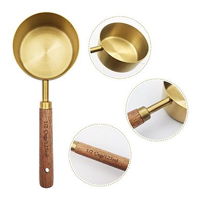 8-piece Stainless Steel Measuring Cup and Spoon Set with Wooden Handles