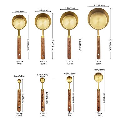 8-piece Stainless Steel Measuring Cup and Spoon Set with Wooden Handles