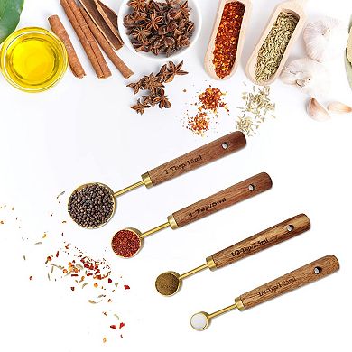 8-piece Stainless Steel Measuring Cup and Spoon Set with Wooden Handles