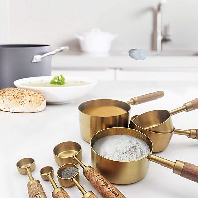 8-piece Stainless Steel Measuring Cup and Spoon Set with Wooden Handles