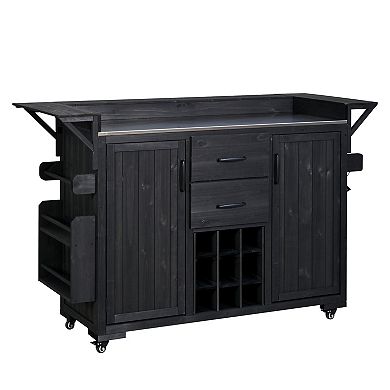 60.2 in. W Outdoor Kitchen Island with Wheels and Stainless Steel Top