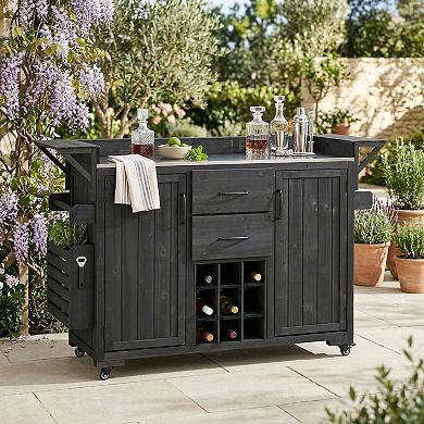 60.2 in. W Outdoor Kitchen Island with Wheels and Stainless Steel Top