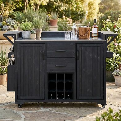 60.2 in. W Outdoor Kitchen Island with Wheels and Stainless Steel Top