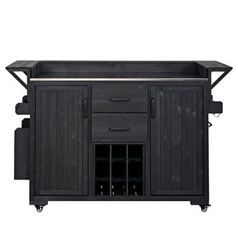60.2 in W Outdoor Kitchen Island with Wheels and Stainless Steel Top