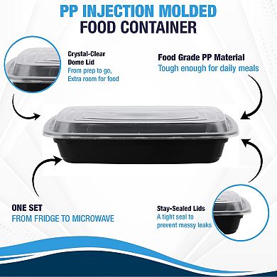 Meal Prep Containers W/Lids -Square Food Storage BPA-Free Stackable- 32oz