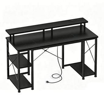 YIORTWO 48 Inch Gaming Desk with LED Lights & Power Outlet, Monitor Stand Desk