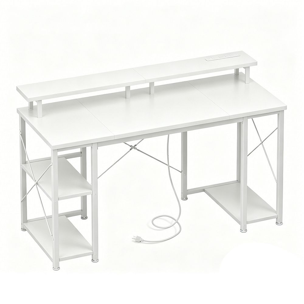 YIORTWO 48 Inch Gaming Desk with LED Lights & Power Outlet, Monitor ...
