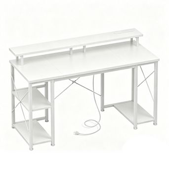 YIORTWO 48 Inch Gaming Desk with LED Lights & Power Outlet, Monitor Stand Desk