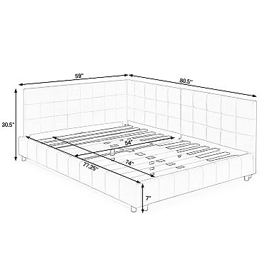 Pnronnc Upholstered Daybed Frame Full Size Velvet Sofa Bed with L-Shape Tufted Backrest