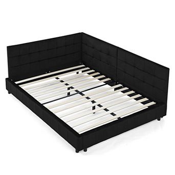 Pnronnc Upholstered Daybed Frame Full Size Velvet Sofa Bed with L-Shape Tufted Backrest