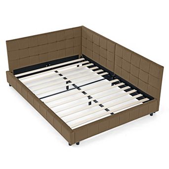 Pnronnc Upholstered Daybed Frame Full Size Velvet Sofa Bed with L-Shape Tufted Backrest