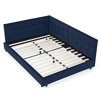 Pnronnc Upholstered Daybed Frame Full Size Velvet Sofa Bed with L-Shape Tufted Backrest