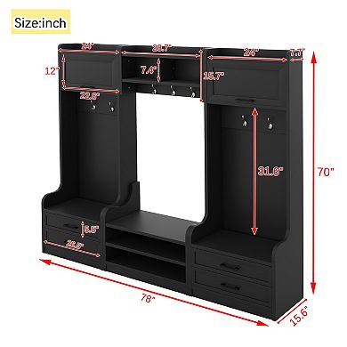 Pnronnc 4-in-1 Entryway Hall Tree with Storage Cabinet Drawers Coat Rack & Shelves Modular Bench