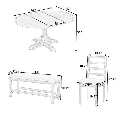 Pnronnc 6-Piece Dining Table Set, Extendable Kitchen Table Set with 18" Leaf & Bench