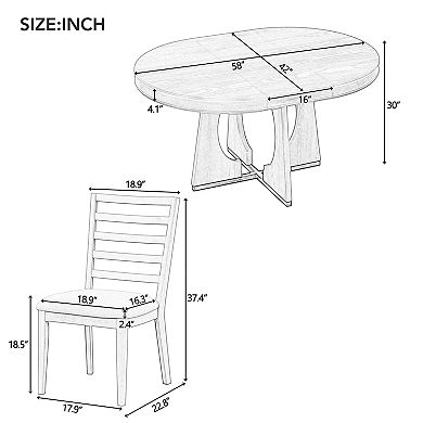 Pnronnc 5-Piece Dining Set, Retro Round Extendable Dining Table Set with 4 Upholstered Chairs