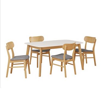 Pnronnc 5 pc Solid Wood Frame Dining Set Kitchen Table Set with One Table & 4 Upholstered Chairs