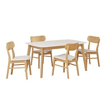 Pnronnc 5 pc Solid Wood Frame Dining Set Kitchen Table Set with One Table & 4 Upholstered Chairs