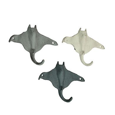 Set of 3 Stingray Wall Hooks - 6.25" - Blue, Gray, White - Coastal Decor