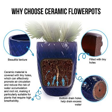 Loheer Handmade Navy Blue Ceramic Planter Pot for Monstera and Fiddle Leaf Fig