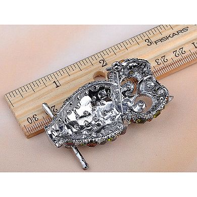 Dark Silvery Tone Multicolored Rhinestones Colorful Cat Ears Owl Bird Brooch Pin