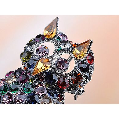 Dark Silvery Tone Multicolored Rhinestones Colorful Cat Ears Owl Bird Brooch Pin
