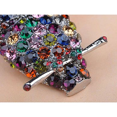 Dark Silvery Tone Multicolored Rhinestones Colorful Cat Ears Owl Bird Brooch Pin