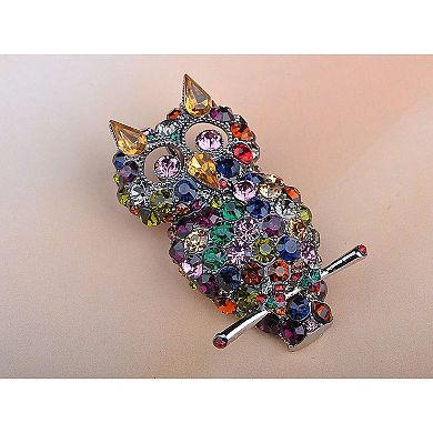 Dark Silvery Tone Multicolored Rhinestones Colorful Cat Ears Owl Bird Brooch Pin