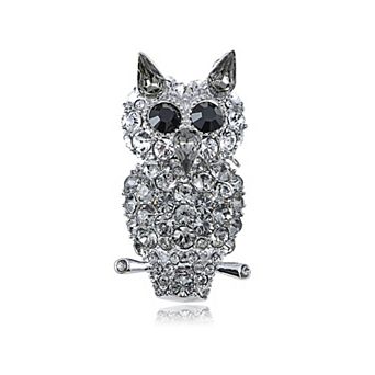 Dark Silvery Tone Multicolored Rhinestones Colorful Cat Ears Owl Bird Brooch Pin