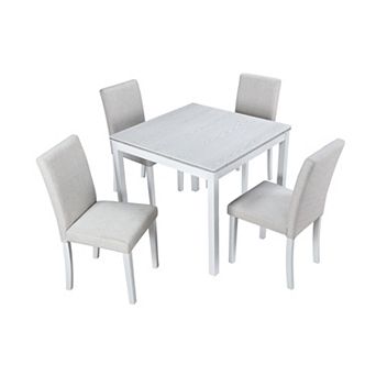 Pnronnc 5 pc Wooden Dining Table Set, Kitchen Table Set with Square Table & 4 Upholstered Chairs