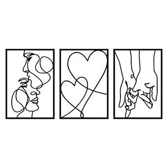 3 pc Romantic Metal Wall Art Set with Couple Silhouettes for Bedroom or Living Room