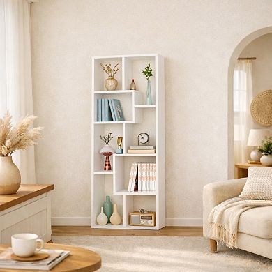 KWPZQEB Asymmetrical Design Display Shelf & Bookcase, 5-Tier Tall Bookshelf