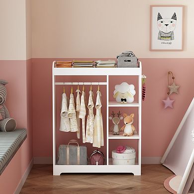 KWPZQEB Dress Up Storage with Mirror and Hooks, Clothes Rack with Hanging Rod for Bedroom