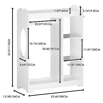 KWPZQEB Dress Up Storage with Mirror and Hooks, Clothes Rack with Hanging Rod for Bedroom